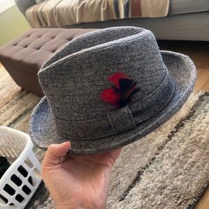 Gray Fedora Hat with Red Accent